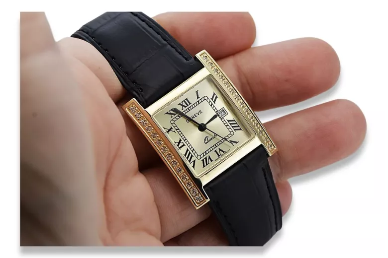 Amarillo 14k 585 oro cuadrado hombre reloj Geneve mw010ydg