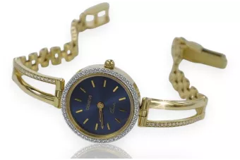 Amarillo dama de oro de 14k línea azul esfera Geneve reloj lw075ydbl