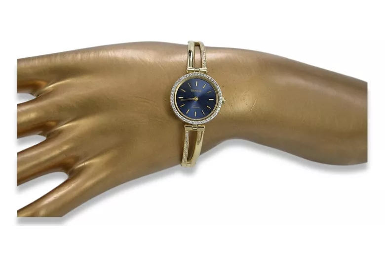 Amarillo dama de oro de 14k línea azul esfera Geneve reloj lw075ydbl