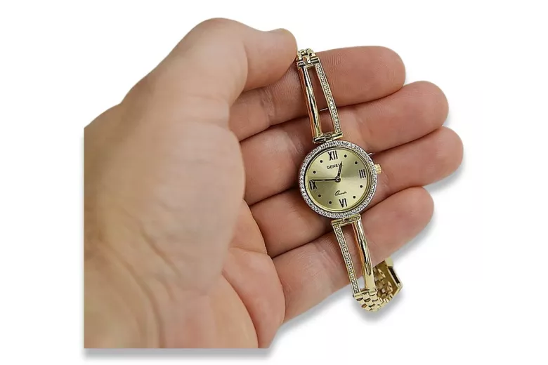 Amarillo dama de oro de 14k redondo reloj de Geneve lw075ydy