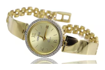 Amarillo 14k 585 dama de oro redondo Geneve reloj lw079ydy