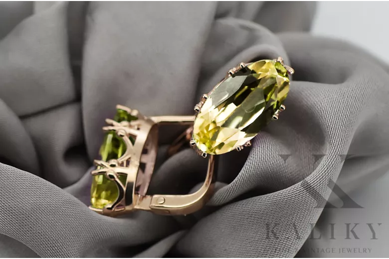 Originalus 14K rožių aukso geltonas peridotas žiedas Vintage stilius vec021r