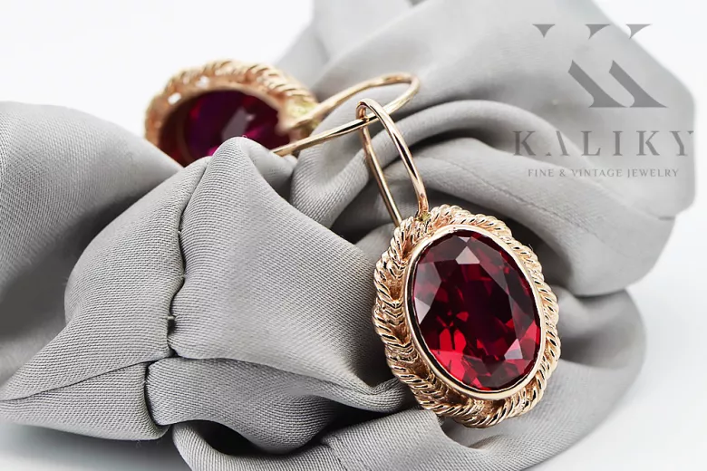 Vintage style Ruby earrings Original 14K Rose Gold vec007r