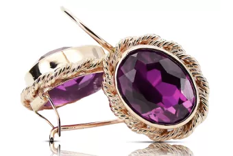 أقراط أصلية من الذهب الوردي عيار 14 قيراطًا من Amethyst من Vintage Jewlery vec007r