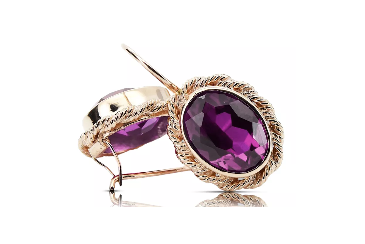 أقراط أصلية من الذهب الوردي عيار 14 قيراطًا من Amethyst من Vintage Jewlery vec007r