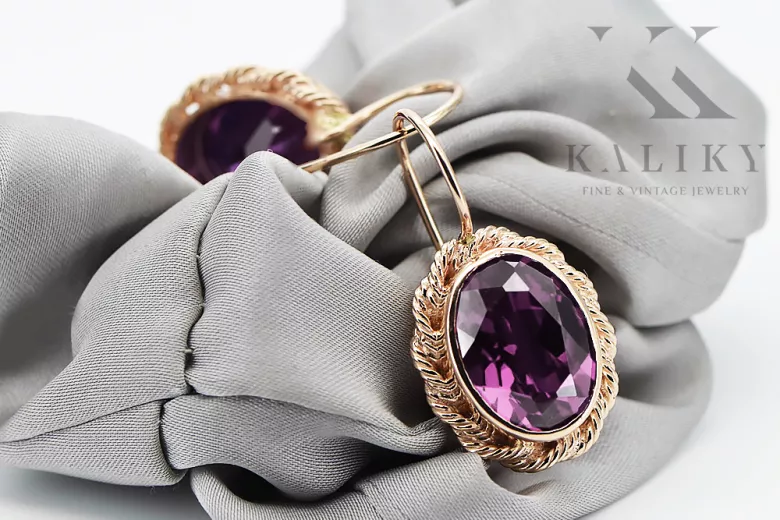 أقراط أصلية من الذهب الوردي عيار 14 قيراطًا من Amethyst من Vintage Jewlery vec007r