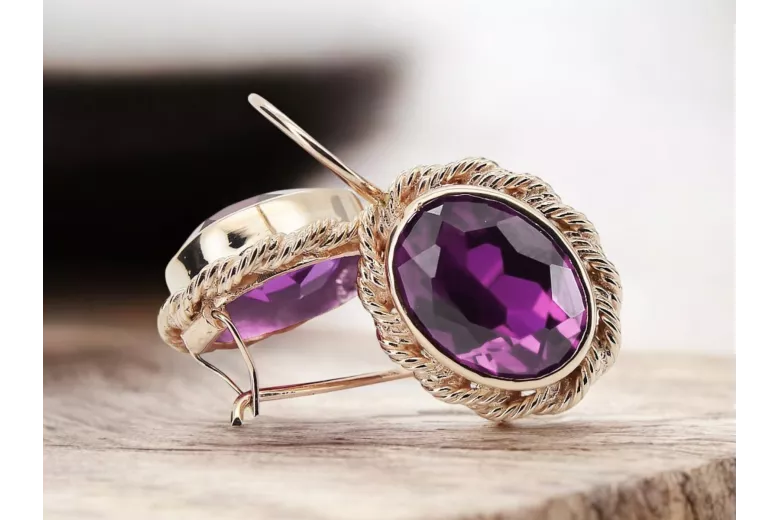 أقراط أصلية من الذهب الوردي عيار 14 قيراطًا من Amethyst من Vintage Jewlery vec007r