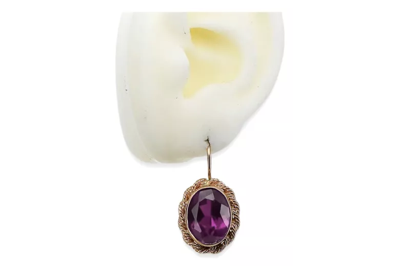 أقراط أصلية من الذهب الوردي عيار 14 قيراطًا من Amethyst من Vintage Jewlery vec007r