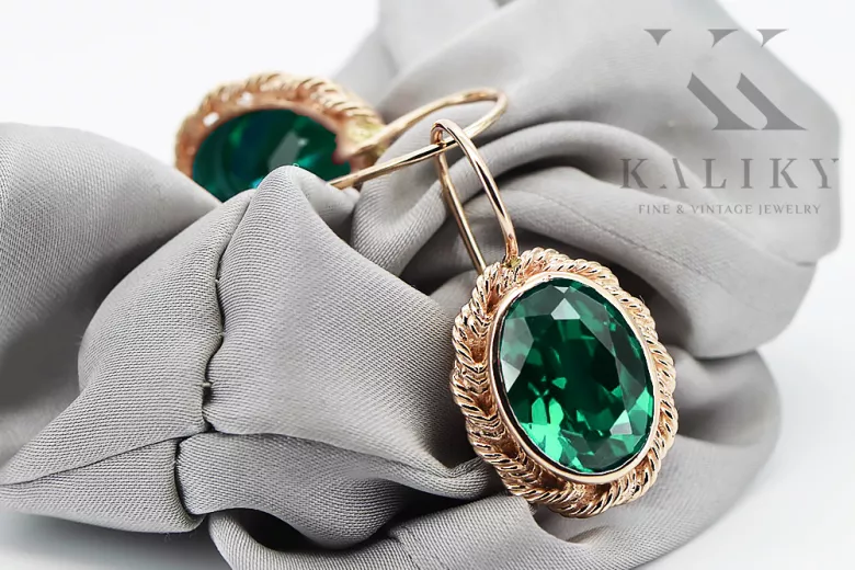 Original Vintage 14K Rose Gold Emerald earrings craft vec007r