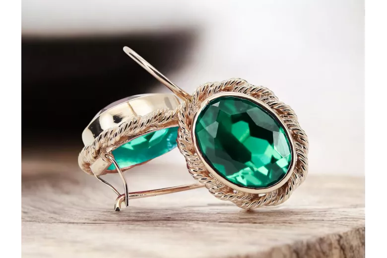 Оригинални винтидж 14K розово злато Emerald обеци craft vec007r