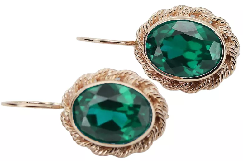 Original Vintage 14K Rose Gold Emerald earrings craft vec007r