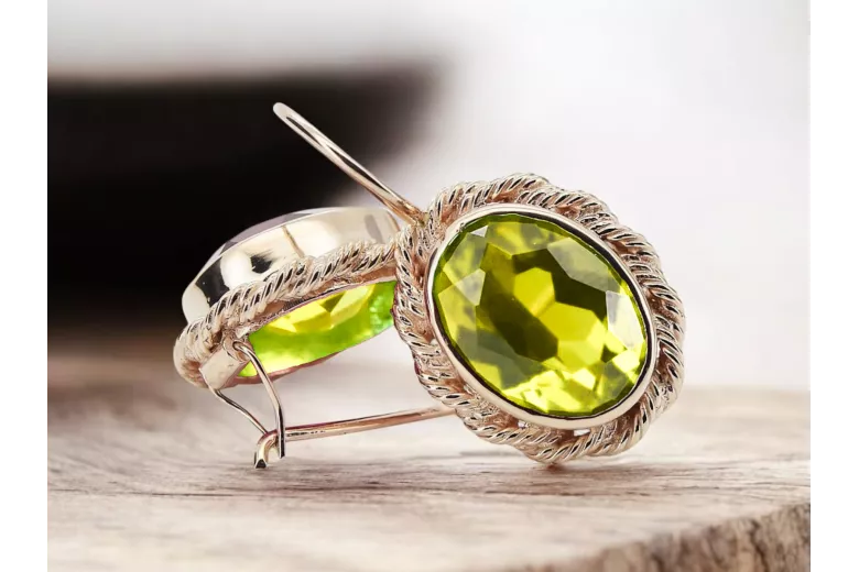 Original 14K Aur Roz Galben Peridot cercei Vintage vec007r