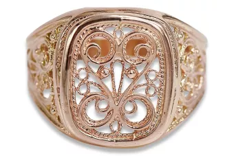 Vintage rose pink 14k 585 gold Men's signet ring vsn053