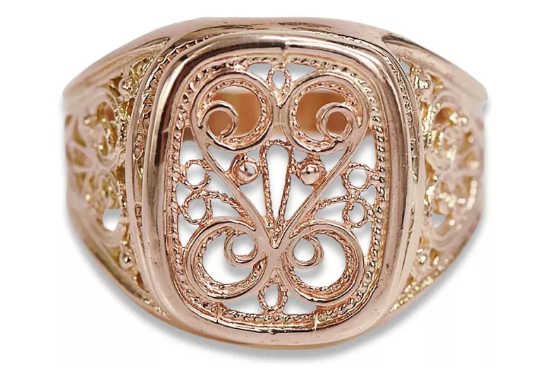 Vintage rose pink 14k 585 gold Men's signet ring vsn053