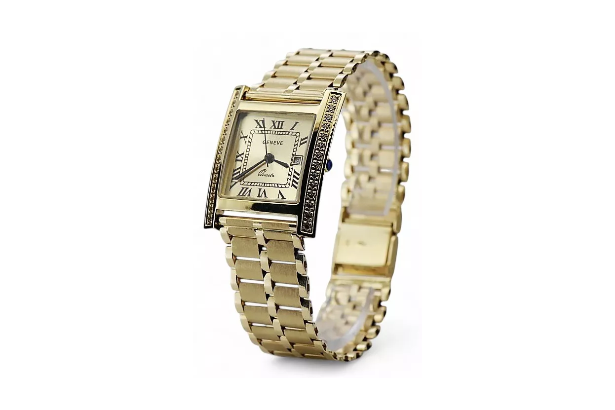 Gold men's watch Geneve ★ zlotychlopak.pl ★ Gold purity 585 333 Low Price!