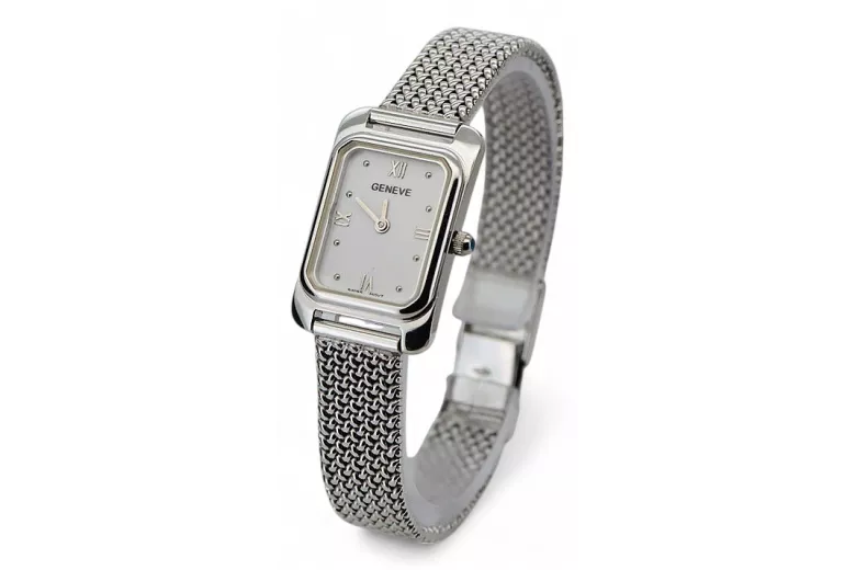 Montre carrée pour femme en or blanc 14 carats, lw003wdw&lbw003w