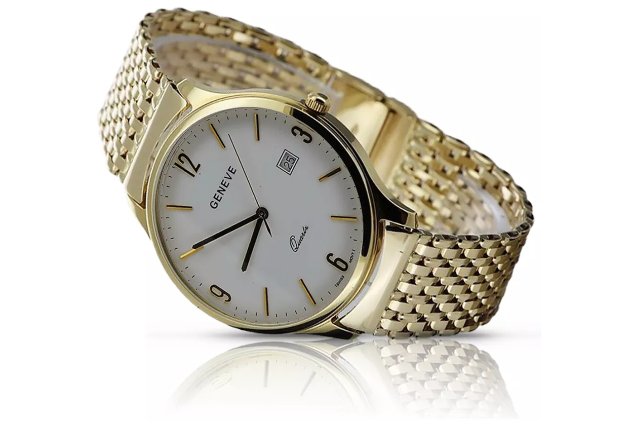 Gold men's watch Geneve ★ zlotychlopak.pl ★ Gold purity 585 333 Low Price!