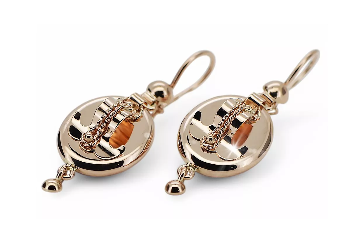 Rosa rusa soviética 14k 585 oro Pendientes Samovar ven244