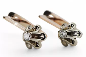 Rosa rosa blanco 14k 585 pendientes de diamante de oro ved197rw Estilo soviético ruso vintage