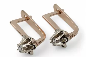 Rose pink white 14k 585 gold diamond earrings ved197rw Vintage Russian Soviet style