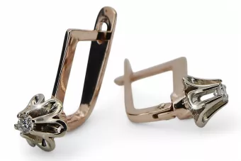 Rosa rosa blanco 14k 585 pendientes de diamante de oro ved197rw Estilo soviético ruso vintage