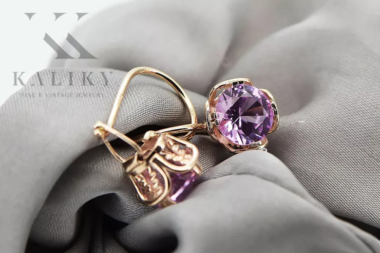 Boucles d'oreilles Amethyst Original Vintage 14K Rose Gold Vintage Jewlery vec029r