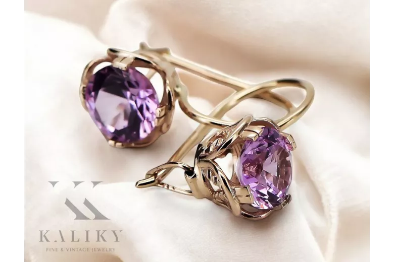 Boucles d'oreilles Amethyst Original Vintage 14K Rose Gold Vintage Jewlery vec029r