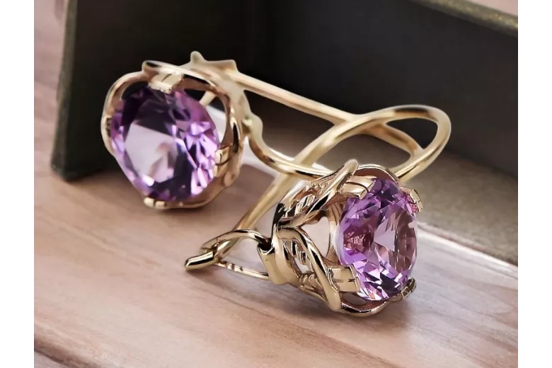 Boucles d'oreilles Amethyst Original Vintage 14K Rose Gold Vintage Jewlery vec029r