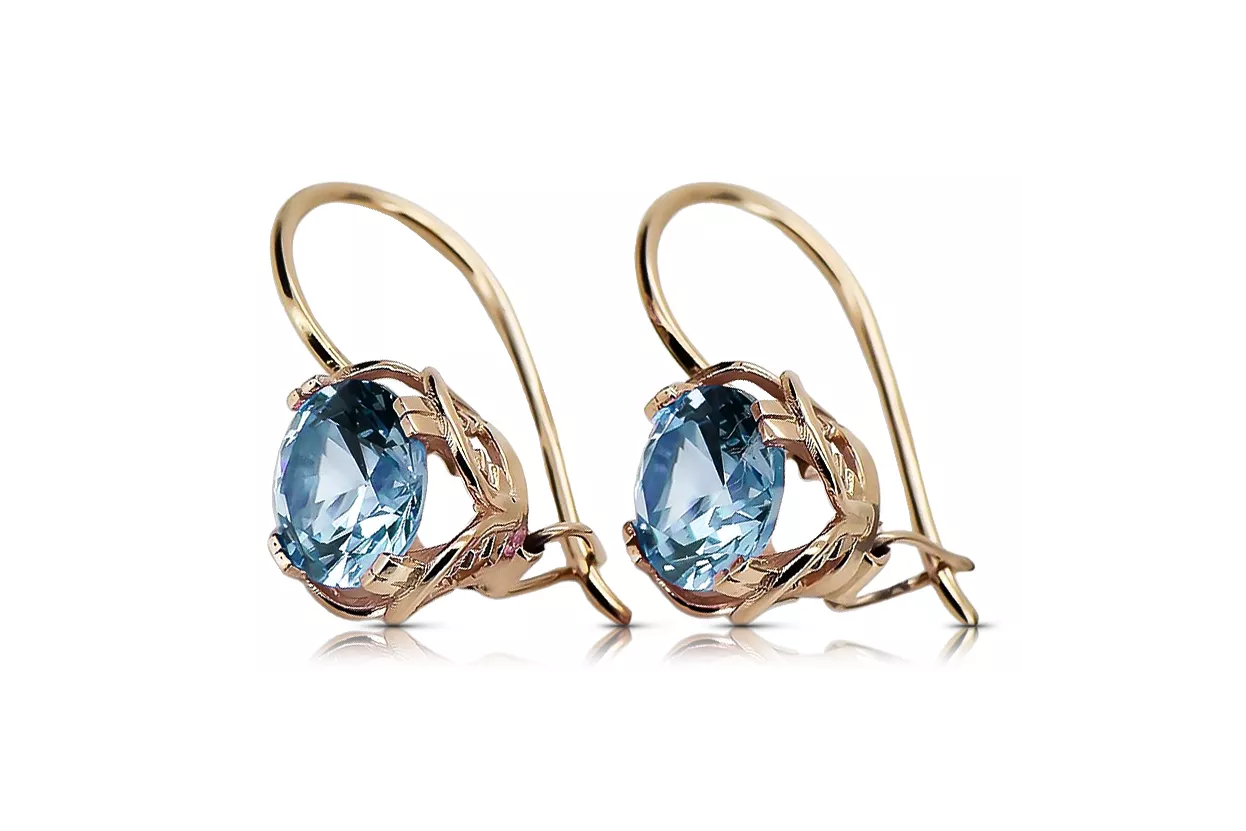 Aquamarine Original Vintage 14K Boucles d'oreilles Rose Vintage Jewlery vec029r