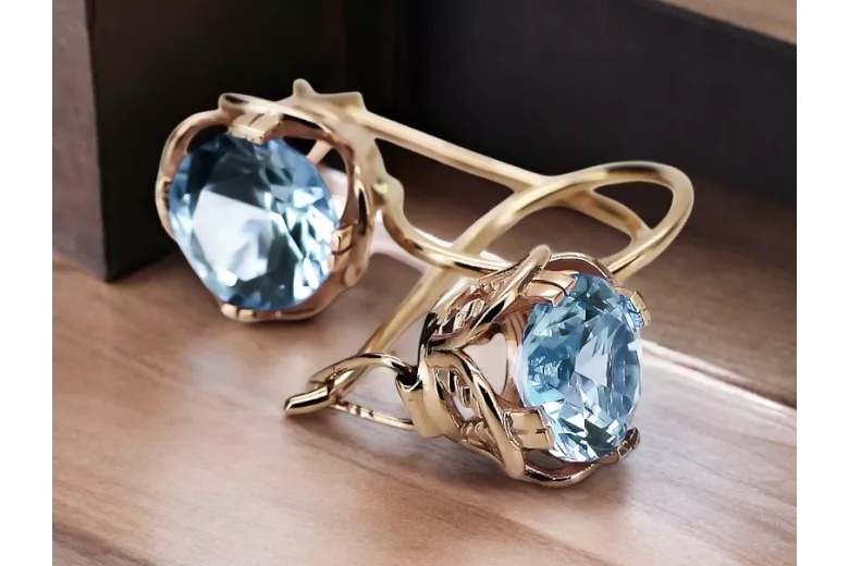 Aquamarine Original Vintage 14K Rose Gold Earrings Vintage Jewlery vec029r