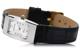 Elegantné dámske obdĺžnikové hodinky Geneve s bielym zlatom 14k 585 LW090W