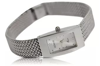 Montre femme en or blanc 14k 585 rectangulaire avec bracelet Geneve lw090w