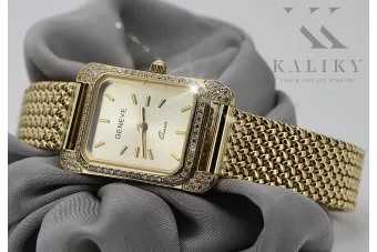 Złoty zegarek z bransoletą damską 14k Geneve lw054ydg&lbw003y