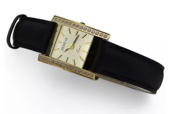 Amarillo 14k cuero de oro Lady reloj Geneve lw035ydg