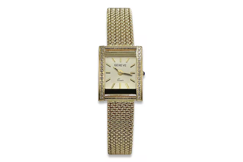 14K Gold Diamond Women's Watch, Rectangle 0.25ct lwd035ydg)