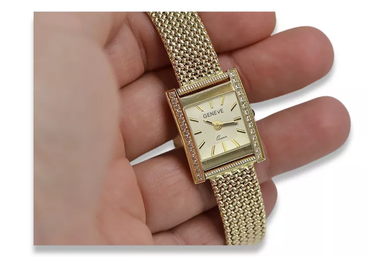 14K reloj de diamantes de oro, rectángulo 0.25ct lwd035ydg pacientelbw003y