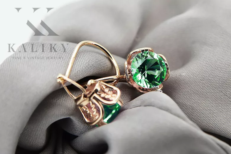 Earrings Vintage Jewlery Emerald Original Vintage 14K Rose Gold vec029r