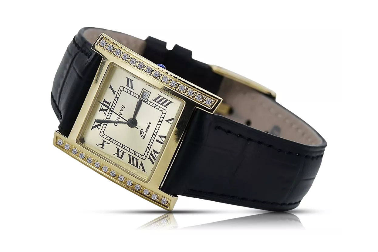 Amarillo 14k 585 oro cuadrado hombre reloj Geneve mw010ydg