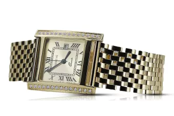 Gelb 14k gold Dame quadratische Uhr Geneve Armbanduhr mw010ydg&mbw008y