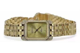 Желтые 14k 585 золотые наручные часы Lady Geneve lw054ydg&lbw007y