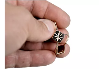 Rožiniai aukso auskariai kvadratinis 14k 585 SSRS Vintage ven049