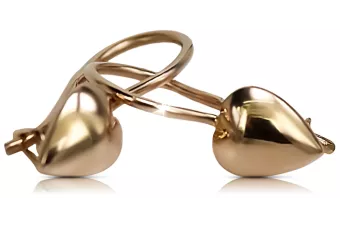 Βίντεζ ροζ χρυσά σκουλαρίκια καρδιά 14k 585 Σοβιετική Ένωση Βίντεζ ven066