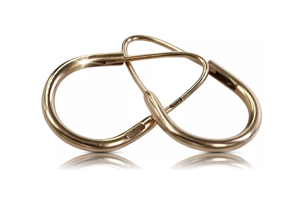 Винтидж розово розово 14k 585 златни обеци Hoops ven057