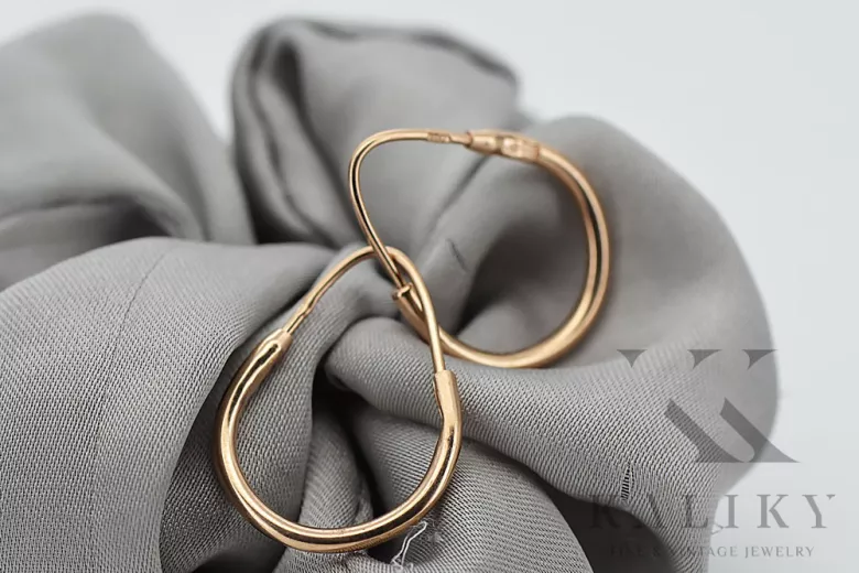 Винтидж розово розово 14k 585 златни обеци Hoops ven057