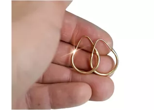 Vintage rose pink 14k 585 gold  Hoops earrings ven057