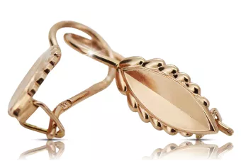 Vintage rose pink 14k 585 gold  Vintage leaf earrings ven078