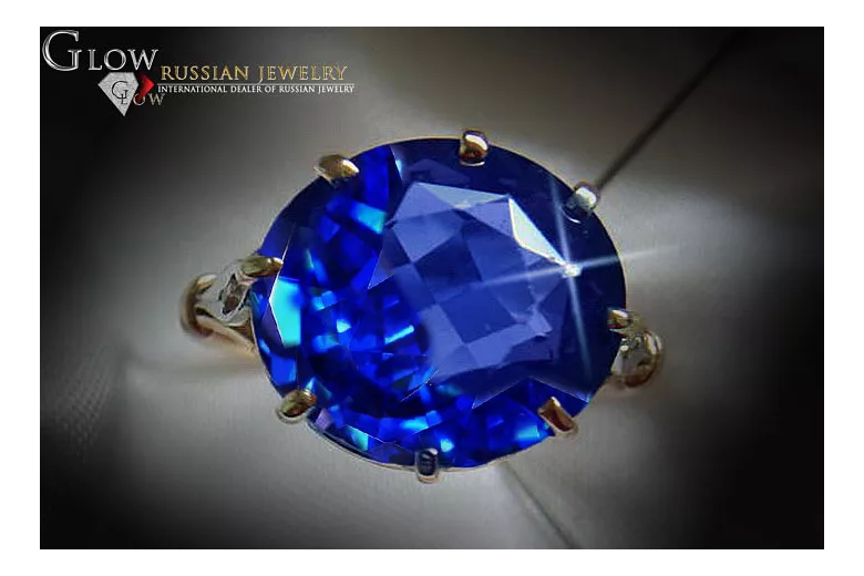 خاتم أصلي من الذهب الوردي عيار 14 قيراطًا مرصع بالياقوت الأزرق من مجموعة Vintage Jewelry vrc073r