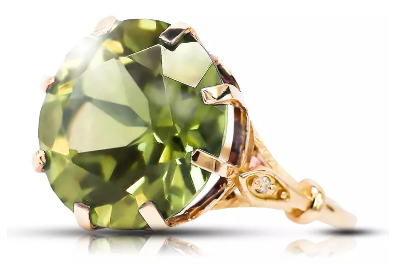 Žiedas Geltonas Peridotas Originalus Vintage 14K Rožinis Auksas Vintage Juvelyrinės vrc073r