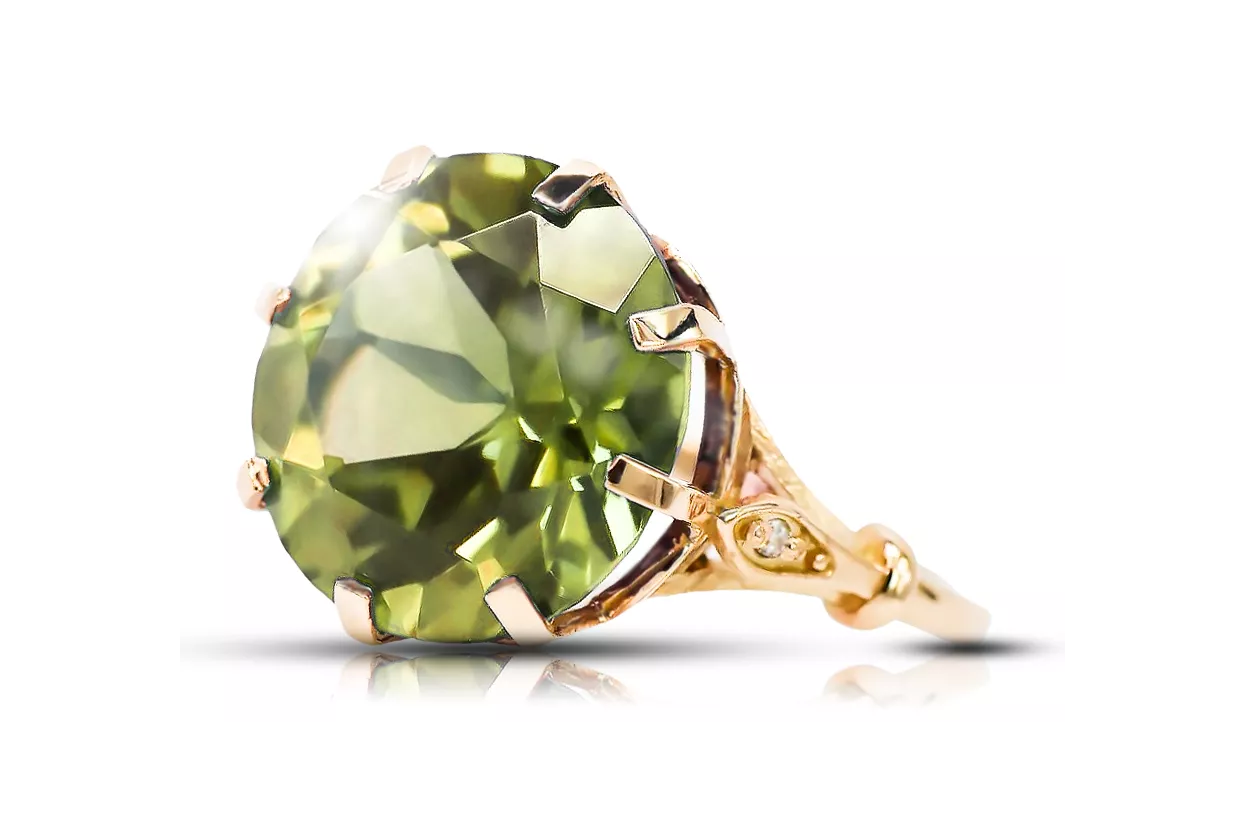 Žiedas Geltonas Peridotas Originalus Vintage 14K Rožinis Auksas Vintage Juvelyrinės vrc073r