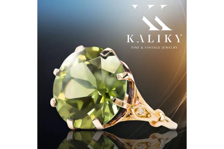 Žiedas Geltonas Peridotas Originalus Vintage 14K Rožinis Auksas Vintage Juvelyrinės vrc073r